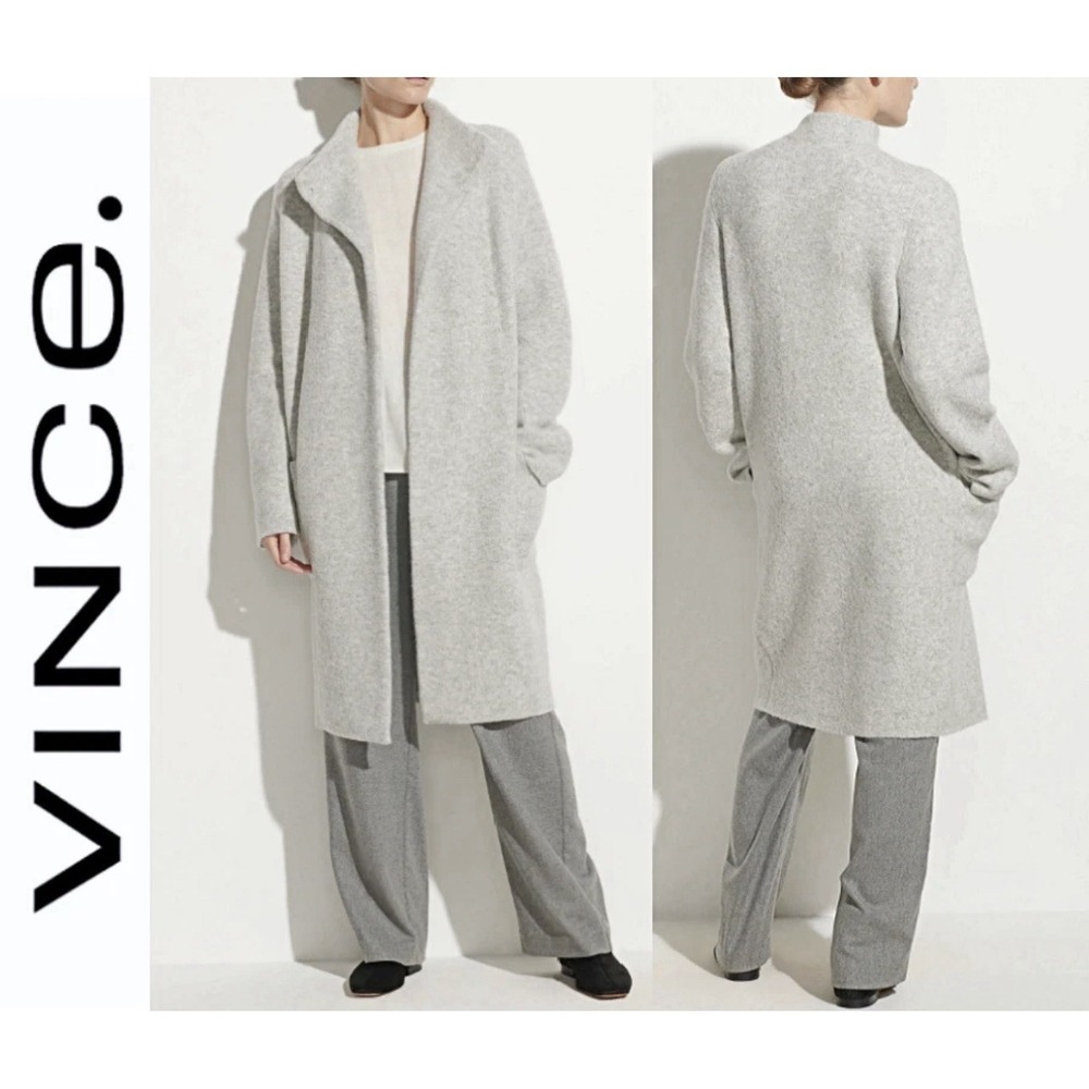 Vince Brushed Wool Alpaca Blend Sweater Coat Light Grey S Open Front Luxury